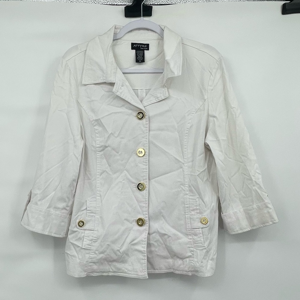 Attyre white rayon blend gold button lightweight jacket